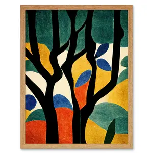 Autumn Trees Minimalist Matisse Style - Print Light Brown Framed Paper / 43cm H x 33cm W