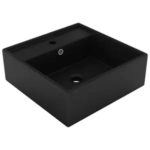 Belfry Bathroom Juillac 410mm L x 410mm W Ceramic Square Sink with Overflow Black