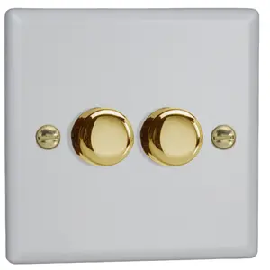 Varilight 2-Gang 2-Way V-Pro Push On/Off Rotary LED Dimmer 2 x 0-120W Vogue Matt White