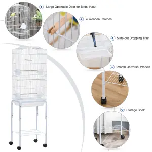 PawHut Bird Cage for Budgie Finch Canary Parakeet W/ Stand Sliding Tray White