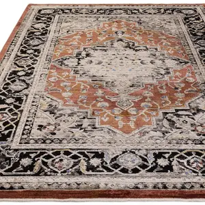 Terracotta Luxurious Traditional Bordered Easy To Clean Rug For Living Room Bedroom & Dining Room-120cm X 166cm