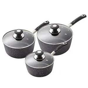 Tower Precision 3 Piece Saucepan Set Black