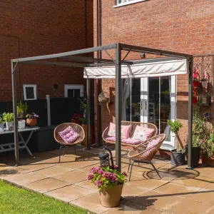 Manhattan Metal Pergola 3 x 2.15m Modern Garden Gazebo with Retractable Roof Beige