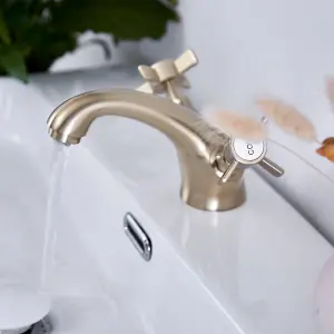 BATHWEST Gold Bathroom Tap Brass Vic Basin Mixer Tap Two-Handle Bathroom Mixer Tap