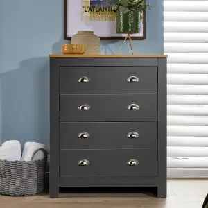 Home Source Camden 4 Drawer Chest Bedroom Storage Unit Graphite