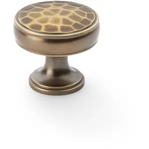 Round Hammered Door Knob - Antique Brass 32mm Diameter Cupboard Pull Handle