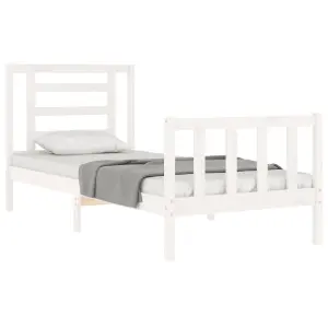 Berkfield Bed Frame with Headboard White Single Solid Wood