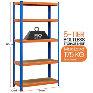 Yaheetech Orange Blue Metal 5 Tier Storage Rack with Adjustable Shelves