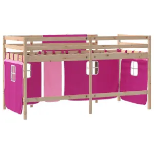 Berkfield Kids' Loft Bed with Curtains without Mattress Pink 90x190cm