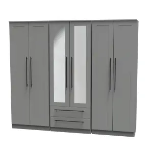 Howard Tall 6 Door 2 Drawer 2 Mirror Wardrobe in Dusk Grey (Ready Assembled)