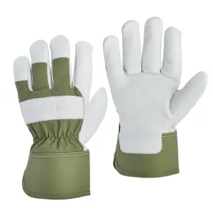 Leather Deep Lichen Green Gardening gloves Large, Pair