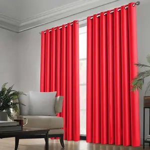 Kalynn 100% Blackout Eyelet Semi Sheer Synthetic Window Curtain Pair (Set of 2) Red / 117 W x 183 D cm