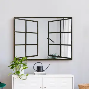 MirrorOutlet The Kirkby Rustic Metal Rectangle Shaped Decorative Window Effect Wall Mirror 100CM X 73CM