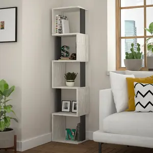 Chane Wall-Mounted Bookcase with 5 Shelves | Modern Storage Unit for Home or Office White/Anthracite