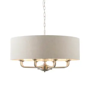 Haywood Brushed Chrome with Natural Linen Shade Classic Modern 8 Light Ceiling Pendant