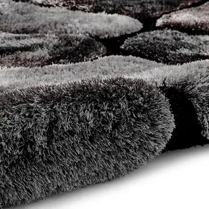 Black/Grey Handmade Modern Shaggy Easy to Clean Abstract Optical/ (3D) Rug For Dining Room Bedroom And Living Room-180cm X 270cm