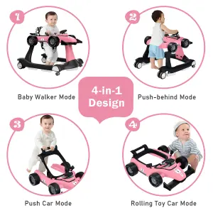 Costway 4-in-1 Foldable Baby Walker Activity Push Walker w/ Adjustable Height & Speed