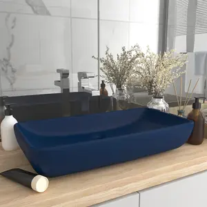 Berkfield Luxury Basin Rectangular Matt Dark Blue 71x38 cm Ceramic