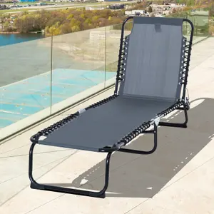 Outsunny Folding Beach Chair Chaise Lounge 4 Adjustable Positions, Grey