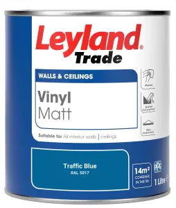 Leyland Trade Vinyl Matt Walls & Ceilings Emulsion Paint Traffic Blue (RAL 5017) 1L