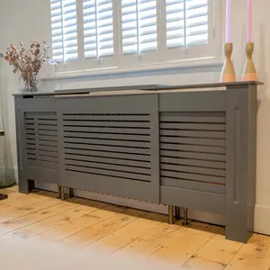 Matt Grey Horizontal Line Radiator Cover - Adjustable