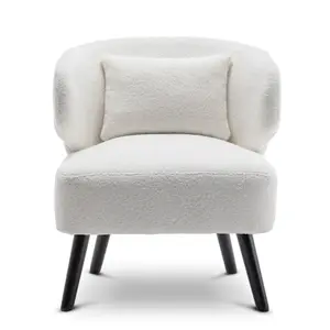 Boucle Teddy Fabric Accent Chair in White