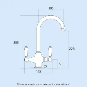 Twin Lever Traditional Mono Kitchen Sink Mixer Brass Tap Spout Ceramic Handle