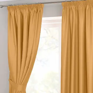 Homescapes Mustard Yellow Herringbone Chevron Blackout Curtains Pencil Pleat, 46x72"