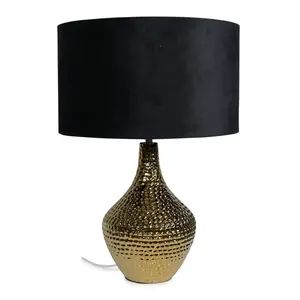 Deshi Metallic Gold Ceramic Table Lamp with Blush Velvet Reni Shade and 6W GLS Warm White Bulb Black / No