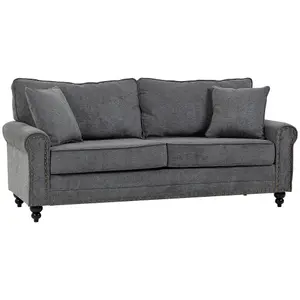 HOMCOM Fabric Sofa 3 Seater Sofa for Living Room w/ Throw Pillow Grey