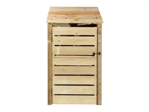 Slatted wooden log store with door W-99cm, H-180cm, D-88cm - natural (light green) finish