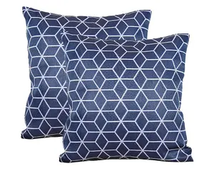 Pair of Outdoor Garden Sofa Chair Furniture Scatter Cushions - Blue Geometric