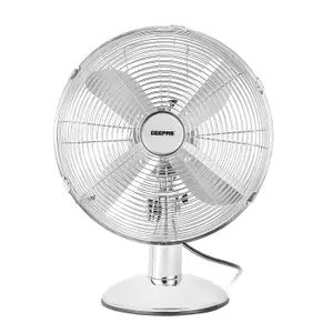 Geepas 12inch Chrome Metal Desk Fan Electric Fan 3 Speed Oscillating Table Fan