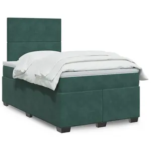 Berkfield Box Spring Bed with Mattress Dark Green 120x200 cm Velvet