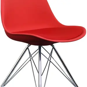 Soho Red Plastic Dining Chair with Chrome Metal Legs