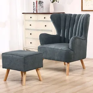 Grey Faux Wool Upholstered Wing Back Occasional Armchair Sofa Chair With Footstool