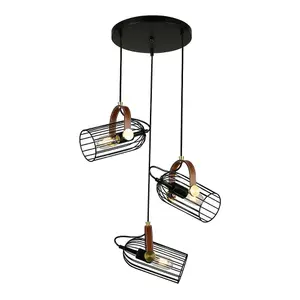 Luminosa Industrial And Retro Hanging Pendant Black 3 Light , E27