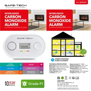 SAFE-TECH Interlinked Carbon Monoxide Detector With 10 Years Tamperproof Battery