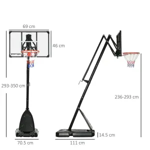 SPORTNOW Adjustable Basketball Hoop with Weighted Base, 2.4-2.9m, Black