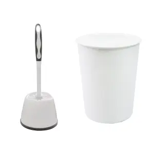 JVL Toilet Brush and  White Plastic Bin - White