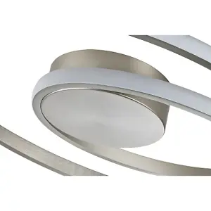 Modern Double Swirl Strip LED Flush Ceiling Light Fitting in Sleek Satin Nickel