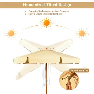 Costway 3m Garden Parasol Tilt Bar Market Table Umbrella with Valance and 8 Solid Ribs