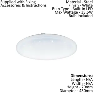 Wall Flush Ceiling Light White Shade White Plastic Crystal Effect LED 33.5W