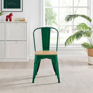 Furniturebox Set of 2 Green Colton Tolix Style Stackable Industrial Metal Dining Chair With Pine Seat