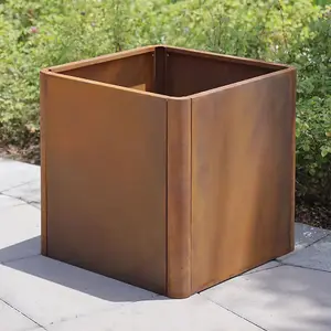 60cm Corten Steel Cube Planter with Rounded Corners