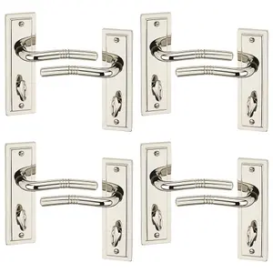 URBNLIVING 158mm Length 8 Pcs Nevada Metal & Polished Nickel Lever Latch Bathroom Door Handles Set