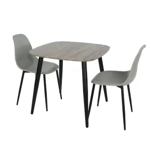 Core Products Aspen Grey Oak Effect 80cm Square Dining Table with 2 Light Grey Plastic Curve Design Chairs