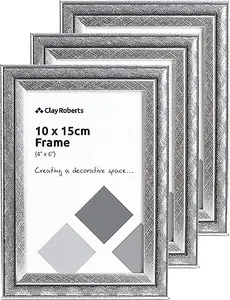 Clay Roberts Photo Picture Frames 6 x 4, Silver Swirl, Pack of 3, Freestanding and Wall Mountable, 10 x 15 cm, 6x4 Picture Frame S