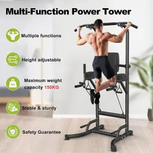 Power Tower Dip Station Pull Up Bar, Adjustable Height Multi-Function Power Tower,Push Up Workout Abdominal Exercise for Home Gym