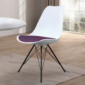 Soho White and Aubergine Plastic Dining Chair with Black Metal Legs